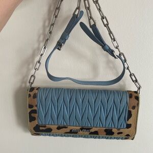 Miu Miu Quilted Blue and Leopard Print Clutch